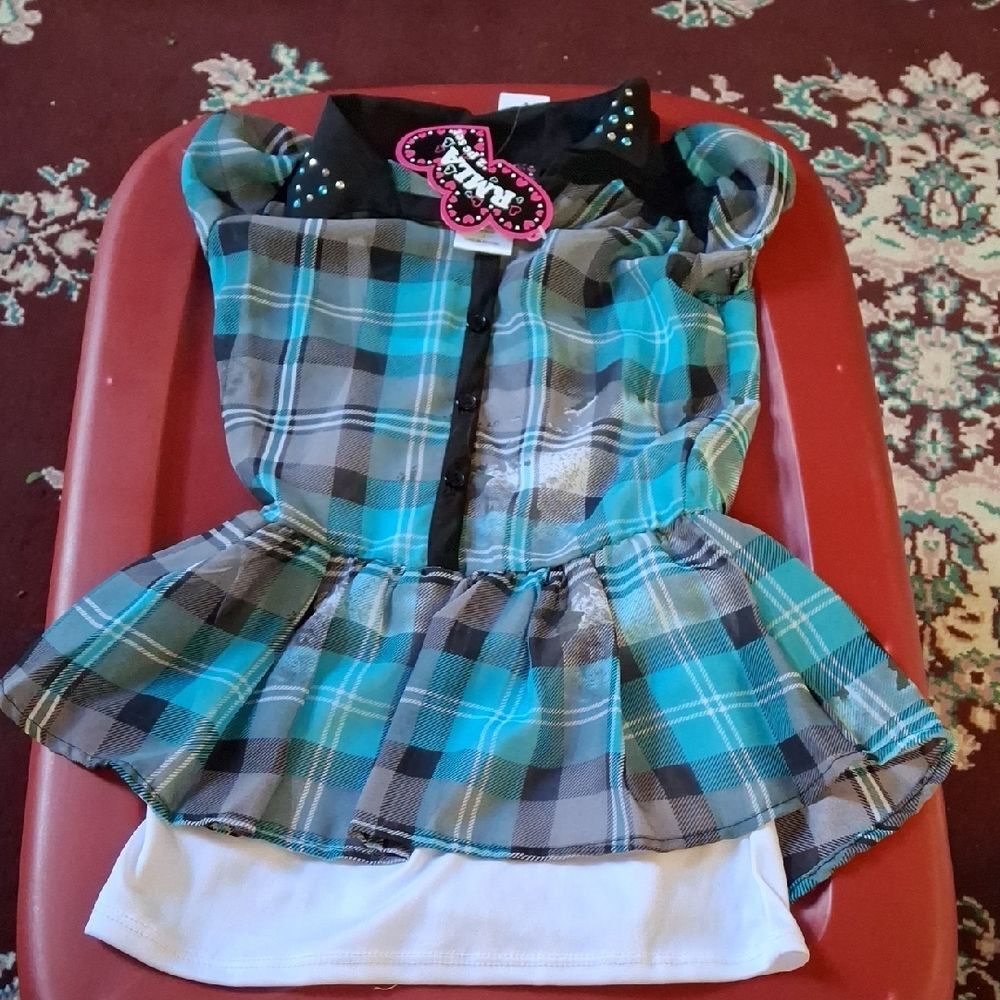 Sears Teal Plaid Kids Dress with Peplum 5